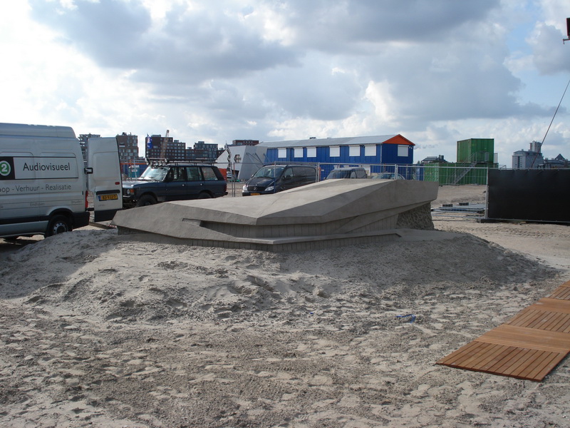 Sand sculpture of the Amsterdam Film Museum EYE